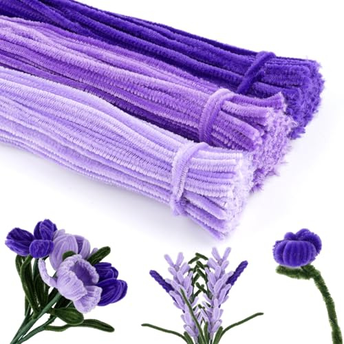 300 Stück Pfeifenreiniger Lila, Pfeifenputzer zum Basteln, 30cm Pipe Cleaners, 3 Verschiedene Pfeifenreiniger, Purple Chenilledraht, Basteldraht für Kreative Blumen DIY (Lila)