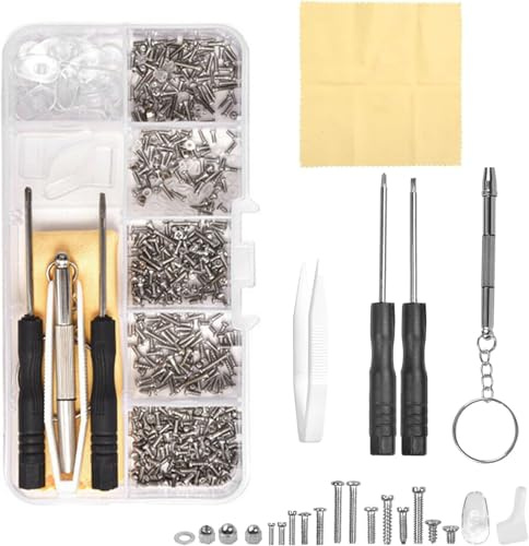500-Piece Eyeglass Repair Kit with Micro Screwdriver, Assorted Screws, Tweezers, and Nose Pads for Glasses, Sunglasses, Watches, and Small Electronics