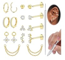 Adramata Helix piercing smycken kirurgiskt stål bygellösa örhängen med platt baksida örhängen för broskörhängen daith traguspiercingar allergivänlig näslabret läpp piercing smycken, 1.2 mm, 1.0 mm