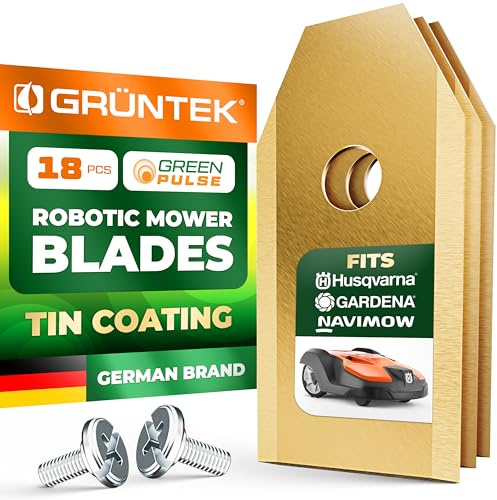 GRÜNTEK 18 Lames Robot Tondeuse à Gazon Husqvarna Gardena Navimow. Lames en Acier Inox avec Revêtement TiN. Précision et durée de vie