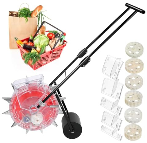 Aredwhiterui Sembradora Manual con Rueda Supresora – 12 Boquillas para 1-3 Semillas/Agujero, 6 Placas de Semillas, Profundidad y Espaciado Ajustables - para Personas Mayores, Jardineros, Agricultores