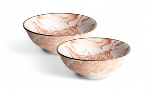 Japan-Bowls Drachengott Edition – Grands bols à ramen Ø 20,5 cm | Bols en porcelaine – Bols asiatiques de qualité supérieure pour Ramen, Udon, riz et soupes (lot de 2 Dragon – Red Morning)