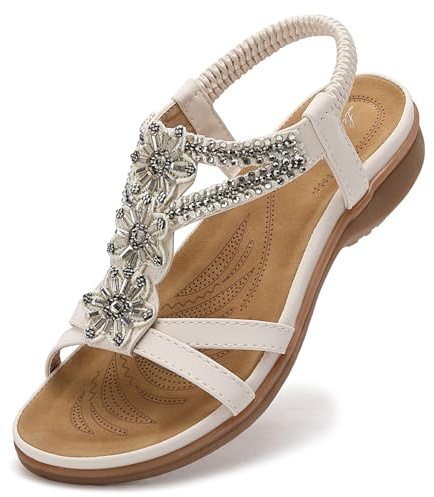 Littleplum Sandales Plats Femme Été Plates Confortable Chaussures de Plage, Blanc crème, 41 EU
