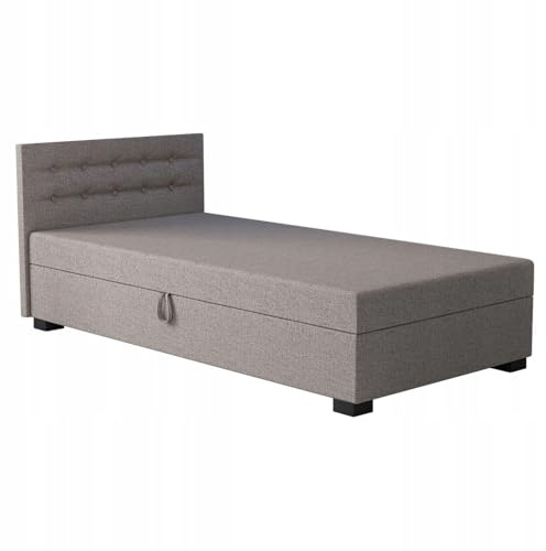 TAPCZANY24 - Boxspringbett Olaf 80x200 cm mit Schaumstoff Matratze | Bett mit Matratze, Polsterbett mit Bettkasten, Gepolstertes Einzel Bett, Schlafsofa - Biskuitbeige