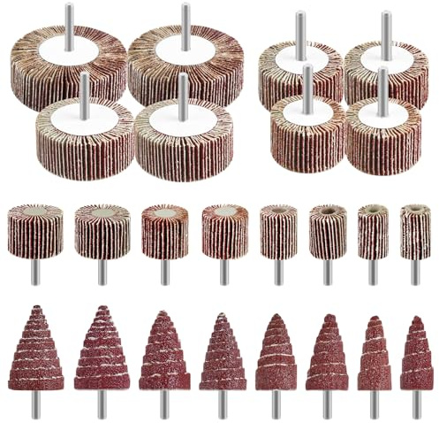Fächerschleifer Set, 24 Stück, 80er Körnung, 6mm Stift, 8 Verschiedene Durchmesser für Bohrmaschine und Akkuschrauber, 20000 RPM, Schleifkorn Zubehör
