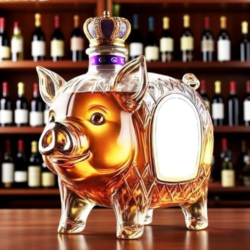 300 ml vinkaraff whiskykaraff staty – rolig 3D-spritdispenser i svinform, original whiskykaraff av glas, whisky och vinflaskskulptur