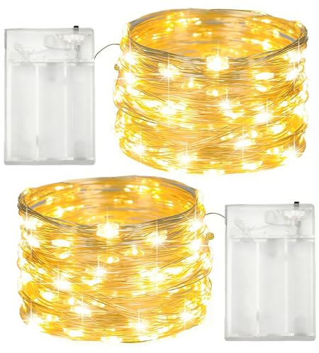 2 Pack Fairy Lights Battery Operated, 5M/16Ft 50 LED String Lights, Copper Wire Twinkle Lights for Jars, Valentine's Day Gifts, Garden Party Wedding Decoration, Indoor Outdoor Lighting, Warm White