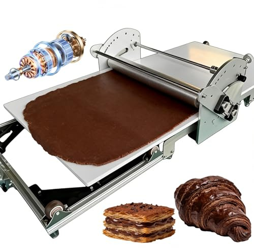 Sfogliatrice elettrica per casa e piccole pasticcerie, sfogliatrice pasticceria elettrica da banco 40, spessore regolabile, rulli con inversione automatica, acciaio inox 304, pieghevole