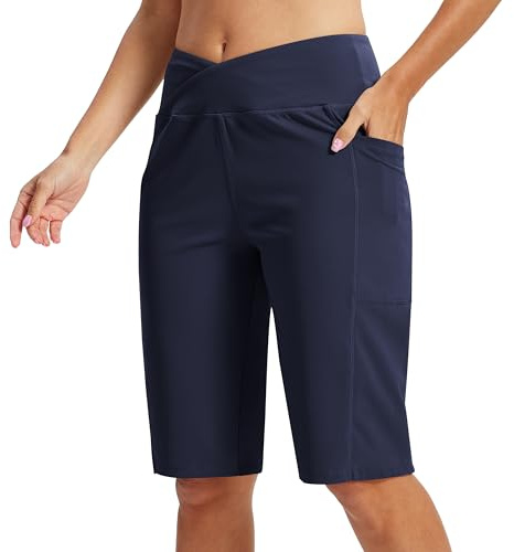 MoFiz Gym Shorts Womens Shorts Knee Length Leggings with Pockets for Summer | Ladies knee length shorts High Waisted Yoga Shorts for women UK Stretch Gym Shorts