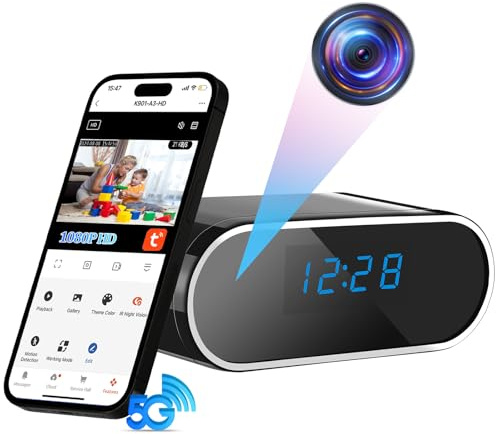 Cámara Espía Oculta WiFi 5G/2,4G, Camaras Espias Camuflada Inalambricas Despertador, 1080P HD Reloj con Camara Oculta, 120° Angular con Visión Nocturna Detección de Movimiento Vigilancia Interior