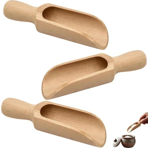 3 Pcs Large Wooden Salt Scoops, 140mm Natural Wooden Scoops, Multipurpose Wooden Spoons for Salt, Sugar, Tea, Spices & Dry Ingredients, Kitchen Accessories