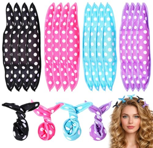 Quorumsg 20 Pezzi Bigodini, Bigodini in Schiuma Morbidi per Dormire, Riutilizzabile Bigodino Senza Calore, Curler per Capelli per Capelli Medi Lunghi(Nero/Rosa/Blu/Viola)