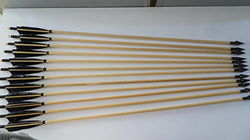 e5e10 12Pcs Handmade Archery Wooden Shaft Arrows Turkey Feather with Sharp Steel Hunting Broadheads for Archery Longbow Bow Recurve Bow Hunting Target Practice