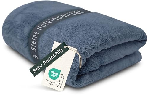 ZOLLNER Kuscheldecke flauschig XXL in 220x240 cm - super kuschelige und warme Sofadecke - waschbar bis 95°C - atmungsaktive Mikrofaser in blau - Hotelwäschequalität - Oeko Tex® Zertifiziert