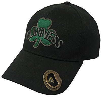 Guinness Black Baseball Cap with Bottle Opener and Green Shamrock Design