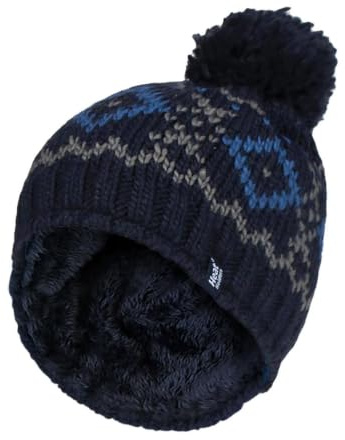 Värmehållare – herr tjock stickad fleece fodrad termisk vinter varm mössa bobble hatt med pom pom