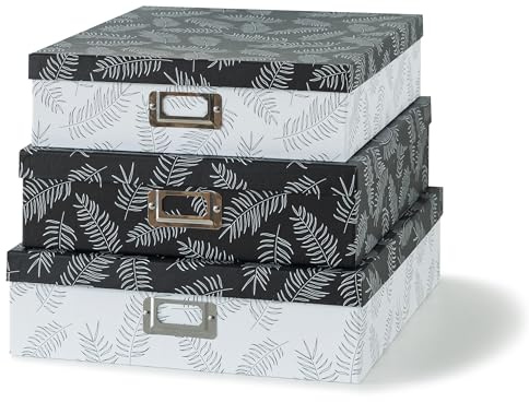 SLPR Decorative Cardboard Storage Boxes With Lids, Set of 3 Black and White Photo Storage for Home Décor and Organizing, Memory Boxes For Keepsakes, Documents, Scrapbooks, Letter Paper