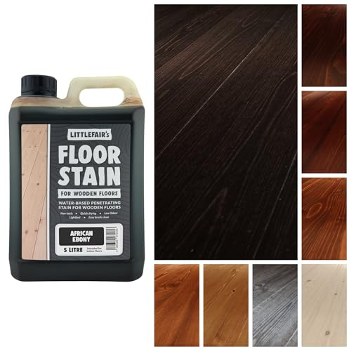 Littlefair's Wood Floor Stain Water-Based (African Ebony) - Quick Drying, Non-Toxic, Eco-Friendly & Low Odour - 5ltr