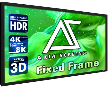 Akia Screens 100 Inch Fixed Frame Projector Screen, 16:9, 8K / 4K Ultra HD Projector & 3D Ready, Wall Mount CINEWHITE UHD-B Indoor Projection Screen for Home Theater, Cinema AK-FF100WH2