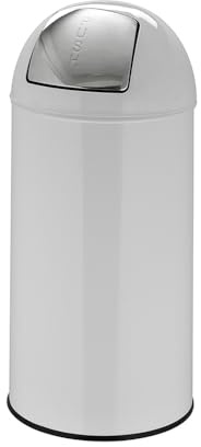 hjh OFFICE 741006 Petite poubelle PUSH blanche 35L Collecteur de déchets rétro avec clapet à poussoir