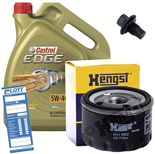 Ölwechsel Set Inspektion 5L Castrol Edge Titanium 5W-40 Öl Motoröl + HENGST Ölfilter + Öl Ablassschraube Verschlussschraube