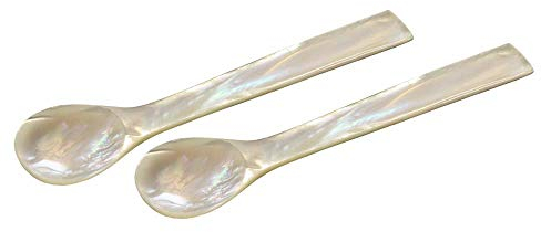 EDZARD 2er Set Eierlöffel (Länge 11 cm) aus echtem Meer-Perlmutt (Pinctada maxima), Handarbeit, 100% Naturprodukt, Griff oben eckig, edle Geschenkverpackung, Perlmuttlöffel für Ei und Kaviar