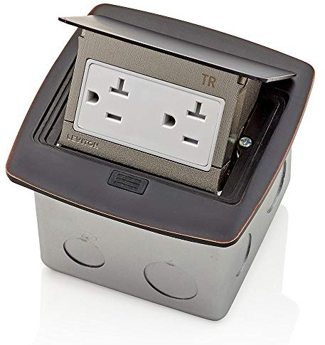 Leviton Pop-Up Floor Box with 20 Amp, Tamper-Resistant Outlet, PFTR2-BZ, Bronze