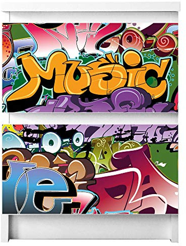 banjado® Möbelfolie selbstklebend für die IKEA Malm Kommode 2 Schubladen - Schrankfolien selbstklebend mit Motiv Graffiti/Möbelfolie Malm für Kinder