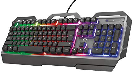 Trust Gaming GXT 856 Torac Clavier Gamer Métallique (Éclairage Multicolore, Fonction Anti-Ghosting, 12 Touches Multimédias, Mode de Jeu) Noir
