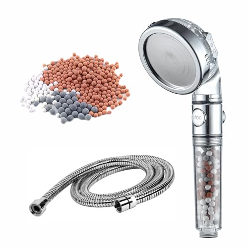 Système de pommeau de douche StoneStream® EcoPower d'origine - Filtre ionique pour adoucir et économiser l'eau - avec bouton EcoStop pour douches non électriques uniquement - Kit économique 3 en 1