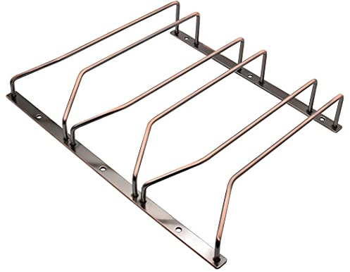 zoohot Wine Glass Rack - Under Cabinet Stemware Wine Glass Holder Glasses Storage Hanger Metal Organizer for Bar Kitchen Red Copper (3 Rows, 1 Pack)