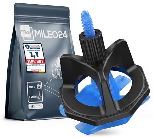 MILEO24 Fliesen-Nivelliersystem Fugenkreuze Set I 100 x 2mm Gewindelaschen + 50 Zughauben I Verlegehilfe Fliesenkeile - Satz I Fugen AUSWAHL 1-3mm