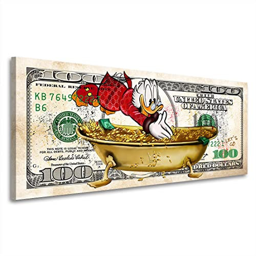 Kunstgestalten24 Dagobert 100 Dollar Bild Pop Art Style Leinwandbild | Kunstdruck | Wanddeko | Street Art | Gemälde | Comic Bilder | Wandbild Leinwand Modern 75x30x4cm