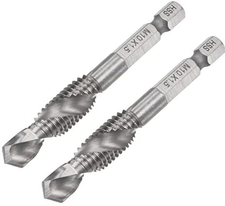 uxcell 2pcs Combination Drill and Tap Bit 1/4 Hex Shank M10x1.5 Metric