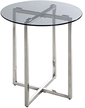 HAKU Möbel Beistelltisch Edelstahl, grau, Edelstahl, Sicherheitsglas 8 mm - Maße: H 55 cm x Ø 50 cm, Style: Art Deco