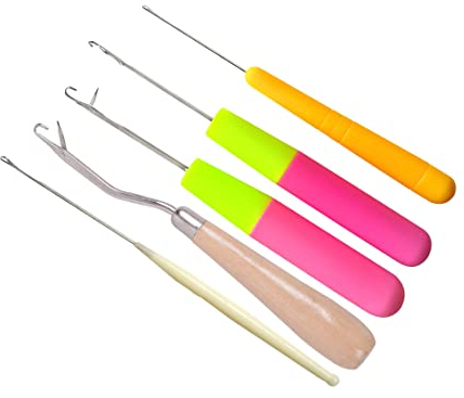 5 Stück Latch Hook Crochet Needle für Haarverlängerung 1 hölzerner gebogener Riegelhaken 4 Größen Kunststoff Riegelhaken