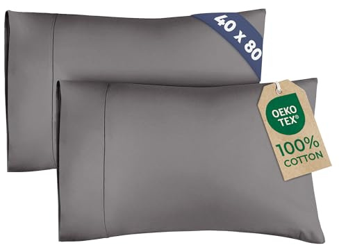 Kissenbezüge 40 x 80 cm Dunkelgrau im 2er-Pack – Kopfkissenbezüge aus 100% Baumwolle mit 400 Fadenzahl – Atmungsaktiv, weich, kühlend und pflegeleicht – Mit offenem Ende ohne Verschluss – Oeko-TEX