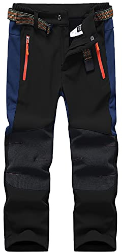 DAFENP Pantalon de Ski Enfant Outdoor Randonnée Imperméable Chaud Softshell Thermique de Montagne pour Garçons Filles KZ0056-Black1-134/140