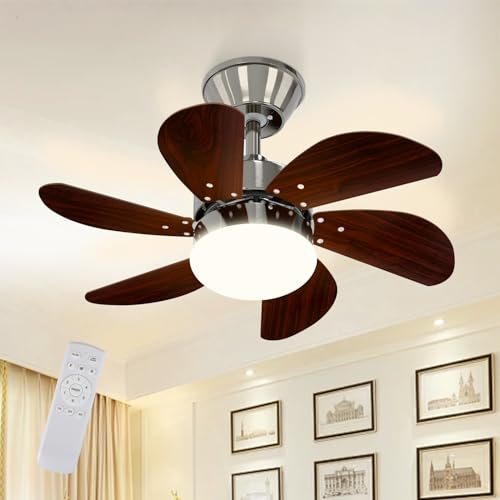 Glitzerlife Deckenventilator Mit Beleuchtung und Fernbedienung Leise - Deckenlampe Wohnzimmer 6 Flügeln Ø75 cm Ventilator Timing Deckenleuchte Fan Sommer-/Winter für Schlafzimmer Esszimmer/Chrom