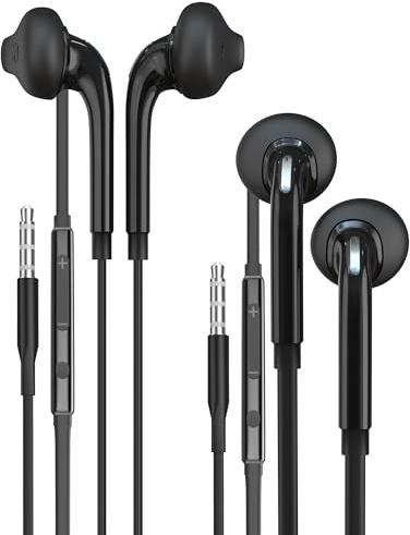KEFIANY Cuffie Auricolari Da 3,5 Mm Con Cavo Per Microfono, Jack Per Cuffie, Compatibili Con Samsung Galaxy A52 Google Pixel Tablet PC Gaming S6-EJ (2 Confezioni), Nero