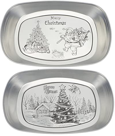 diyfixlcd Weihnachtliche Servierteller, Vintage-Stil, Weißblech, Bootsplatte, Keks-Tablett, Obsthalter, Schale für Dessert, Frühstück, Abendessen, Buffet, Sandwich, Gebäck, Kuchen, 2 Stück