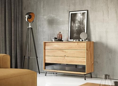 Katmandu Modern Loft Kommode Massivholz Wildeiche geölt/Glas Grafit Matt