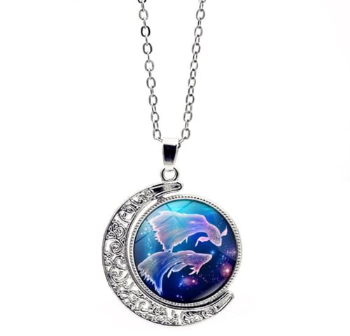 12 Sternzeichen-Anhänger-Halskette Für Mädchen, Sternbild-Horoskop, Hohlmond-Halskette Für Frauen, Geschenke, Sternzeichen-Halskette, Skorpion-Waage-Horoskop-Halskette Als Schmuckgeschenk, Fische
