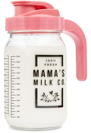 32oz Glass Breast Milk Pitcher with Leak-Proof Pop Top Lid - Easy Pour Mason Pitcher for Fridge Storage