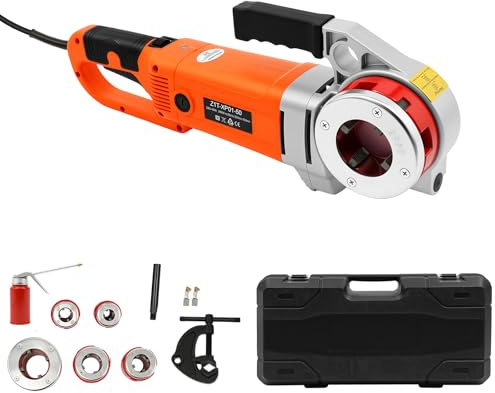 Gewindeschneidmaschine, 2300W Elektrischer Rohrschneider für Rohre, Gewindeschneidkluppe mit 6 Matrizen 1/2、3/4、1、1-1/4、1-1/2、2 Schneidkluppensatz für Elektro oder Gasrohre von 20,9mm bis 49,6mm