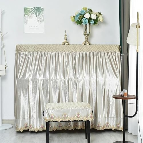 GRASKY Für 150 cm Standardklaviere schwarz goldfarbener Samt Rüschen Staubschutz für Klaviere mit Hocker Abdeckung für halbe Klaviere Stoff Sonnenschutz