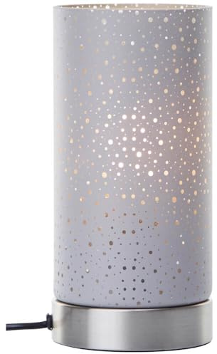 Brilliant Tischleuchte 24cm eisen Grau Ø 11 cm, Tischlampe mit grauem Glasschirm, Lochmuster für stimmungsvollen Lichteffekt, E27-Fassung, Nachttischlampe, Dekoleuchte für Wohnzimmer Schlafzimmer