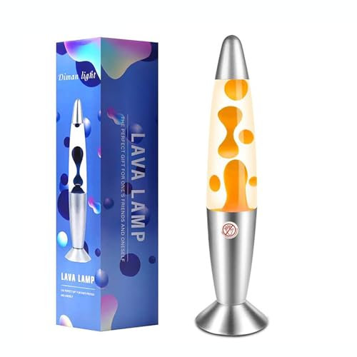 LOGT Lavalampe, Blau, Rot, Grün und Orange Lavalampe mit Kabel und Schalter, E14 Nachtlicht Nachttischlampe Tischlampe 25W Quallen Lampe Home Decor für Erwachsene Teens Kinder 33 x 8,5 cm,Gelb