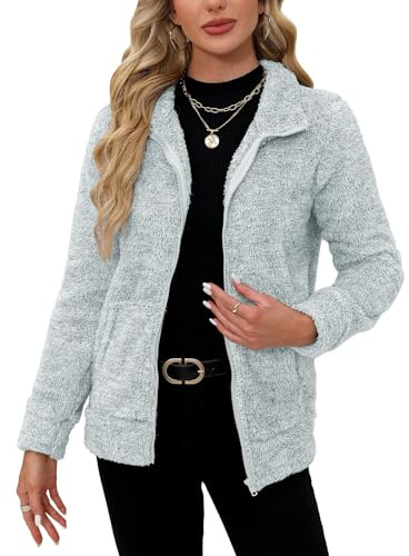 BesserBay Damen Teddy Fleecejacke Sherpa Reißverschluss Winter Cardigan | Reißverschluss Flauschig Flauschig Weich Bett Lounge Indoor Cardigan Pullover