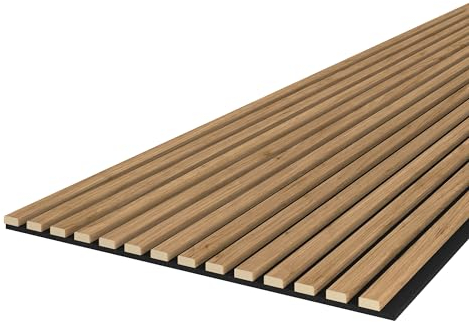 Leiste24 Akustikpaneel - Lamellenverkleidung - Wandverkleidung - 2.400 x 600 mm - Akustikfilz Schwarz - Lamellendekor Eiche natur